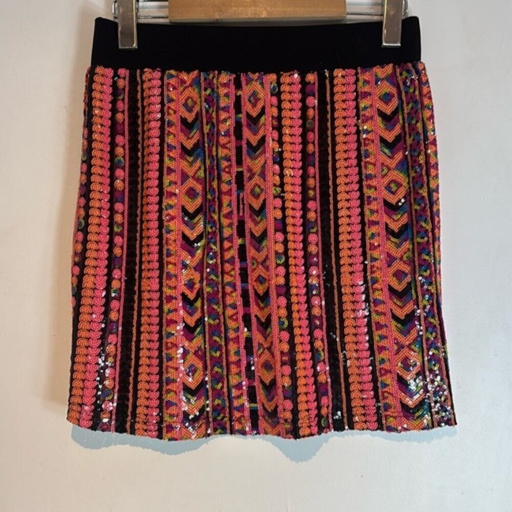I Madeline Sequin Mini Skirt Sz M Fully Lined Geometric Aztec Design